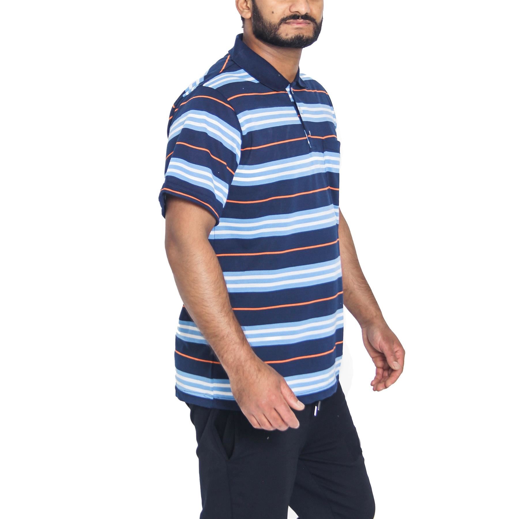 Mens Polo Striped T Shirt Short Sleeve Pique Shirt Premium Summer Top M-XXL New