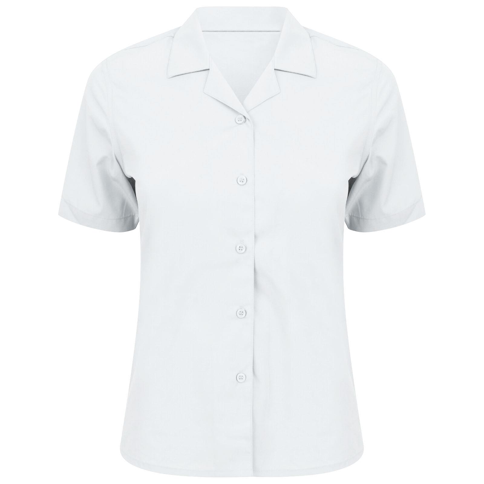 WOMENS LADIES BLOUSE SHIRT REVERE COLLAR SHORT SLEEVE OFFICE WORK SCHOOL TOP