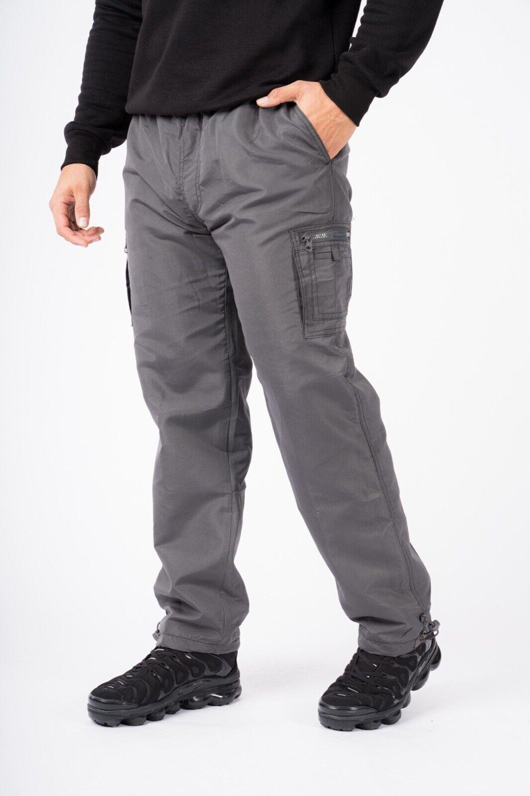 MENS FLEECE LINED TROUSERS CAMOUFLAGE CARGO COMBAT ELASTICATED THERMAL