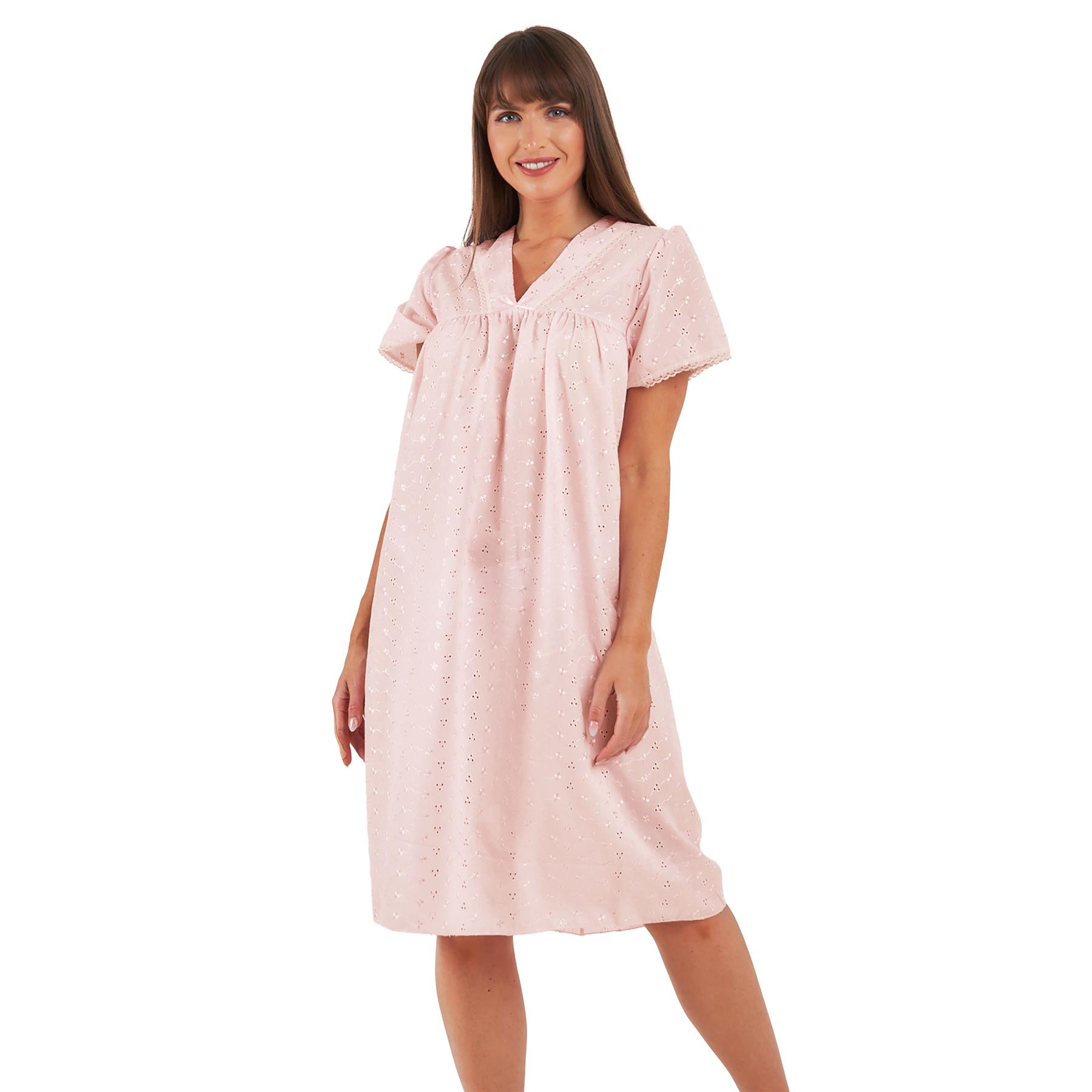 Ladies Nightie Embroidered Floral Top Nighty Shirt Lace Neck Dress