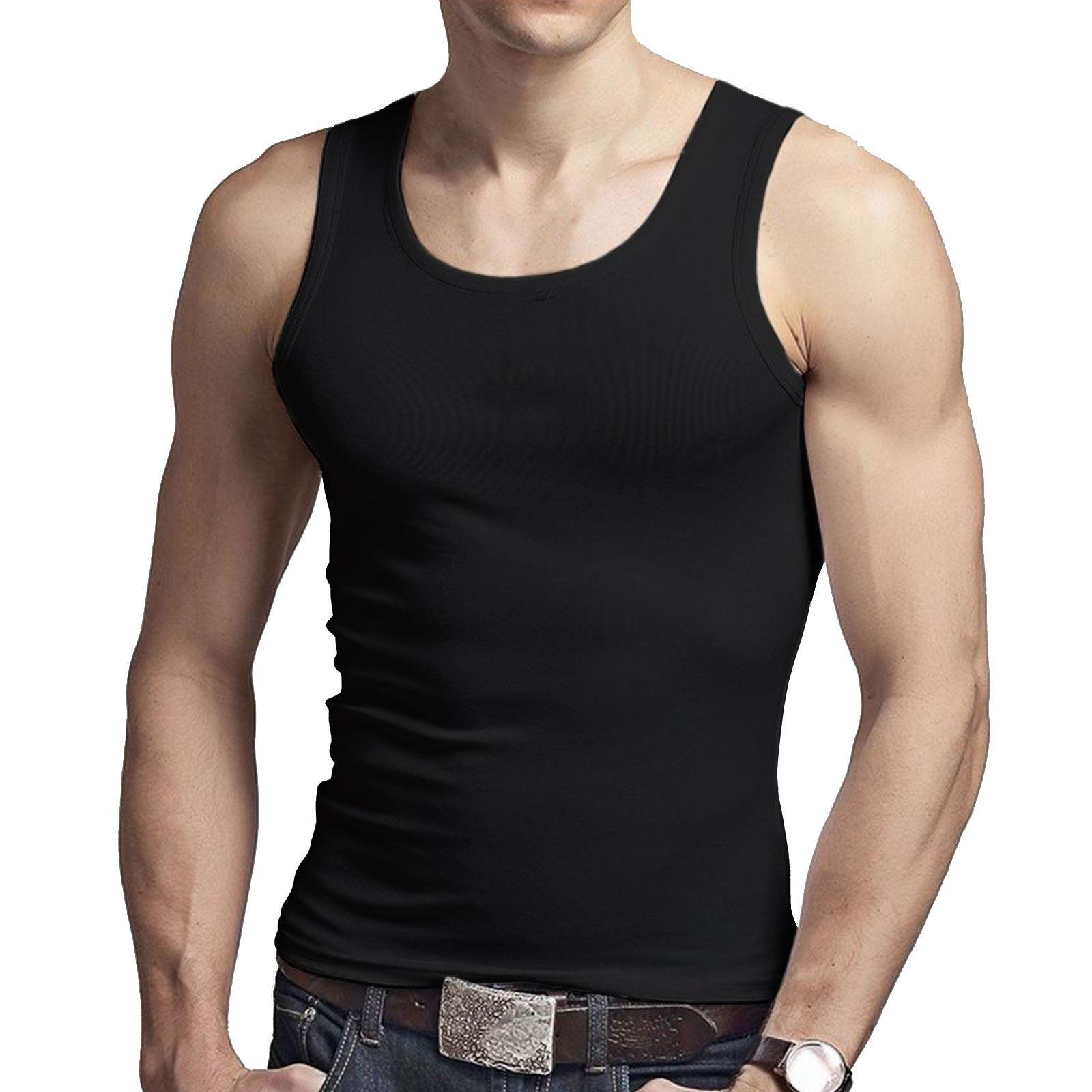 New 3 Pack Mens 100% Cotton Fitted Vest Gym Training Sleeveless Summer Tank Top - Picture 5 of 7