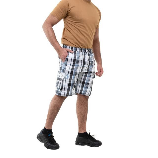 New Mens Checked Cargo Shorts Elasticated Waist Combat Summer Cotton Half Pants - Picture 15 of 15