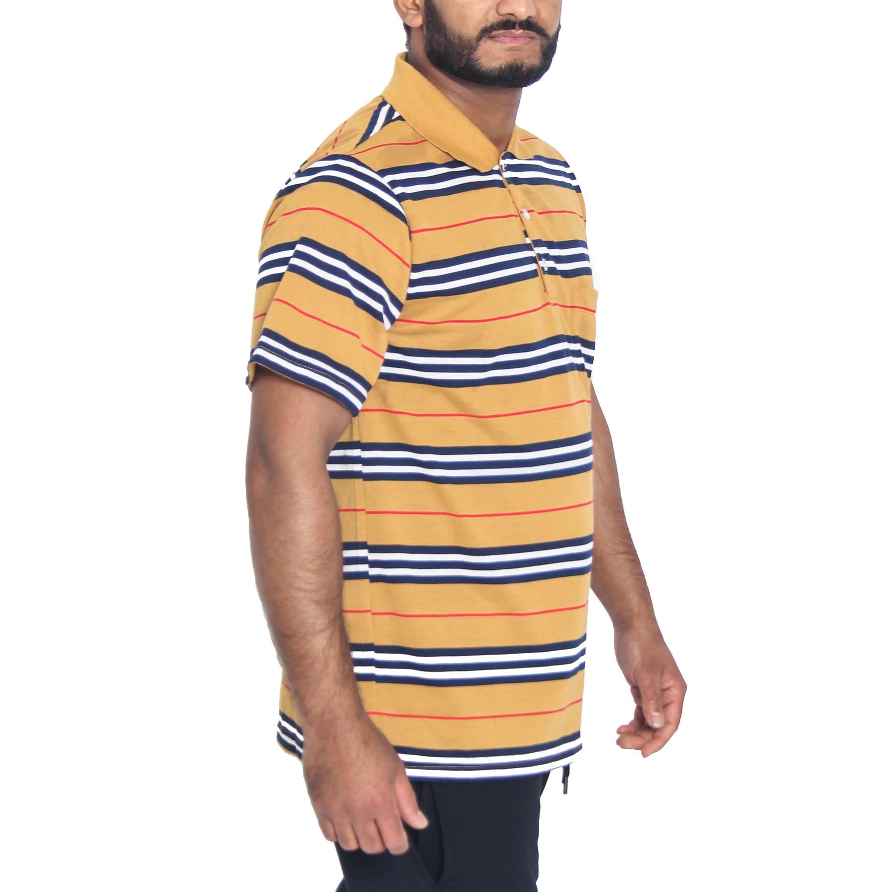 Mens Polo Striped T Shirt Short Sleeve Pique Shirt Premium Summer Top M-XXL New