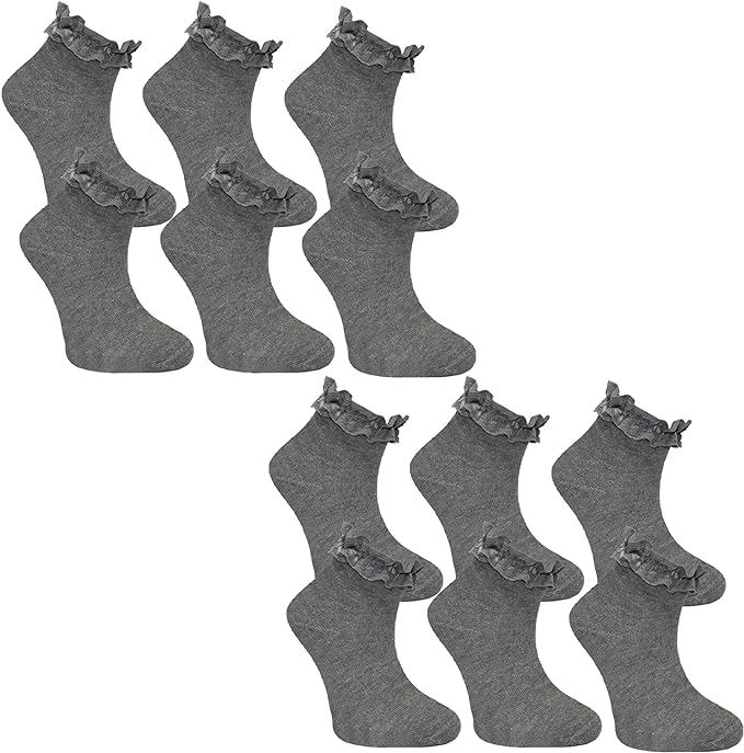 3,6,12 Pairs Kids Girls Frilly Lace Trim Socks Back To School Ankle Sock Uniform - Picture 11 of 26