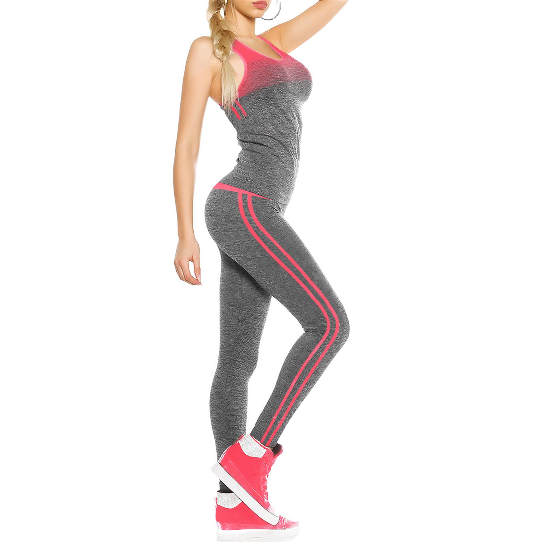 Ladies Tracksuits Gym Wear Vest Tops Leggings Exercise Fitness Yoga Fitness Suit - Picture 13 of 22