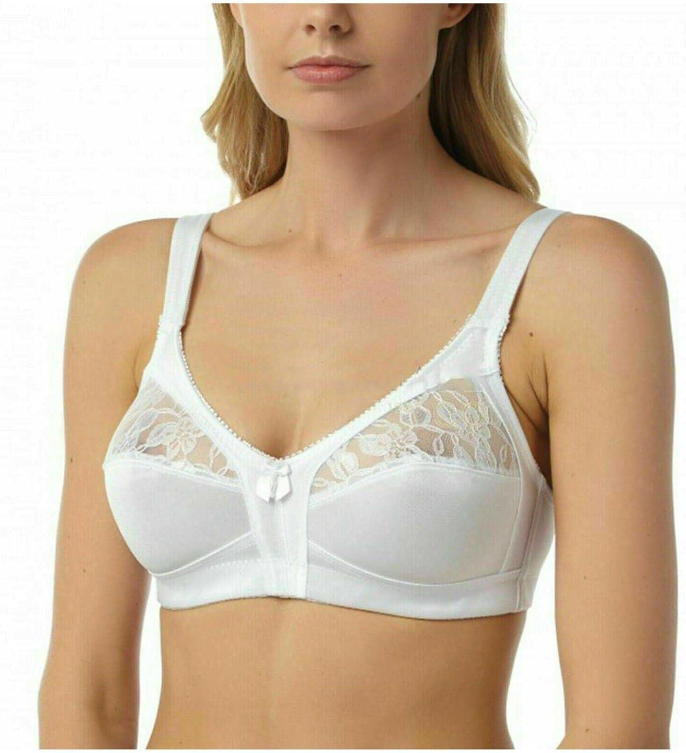Non Padded Lace Bra Firm Control Bra Ladies Wireless Soft Cup Black or White - Picture 9 of 11