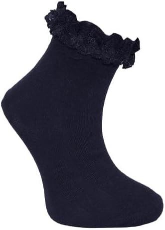 3,6,12 Pairs Kids Girls Frilly Lace Trim Socks Back To School Ankle Sock Uniform - Picture 19 of 26