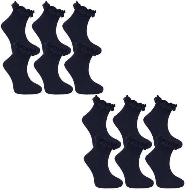 3,6,12 Pairs Kids Girls Frilly Lace Trim Socks Back To School Ankle Sock Uniform - Picture 16 of 26