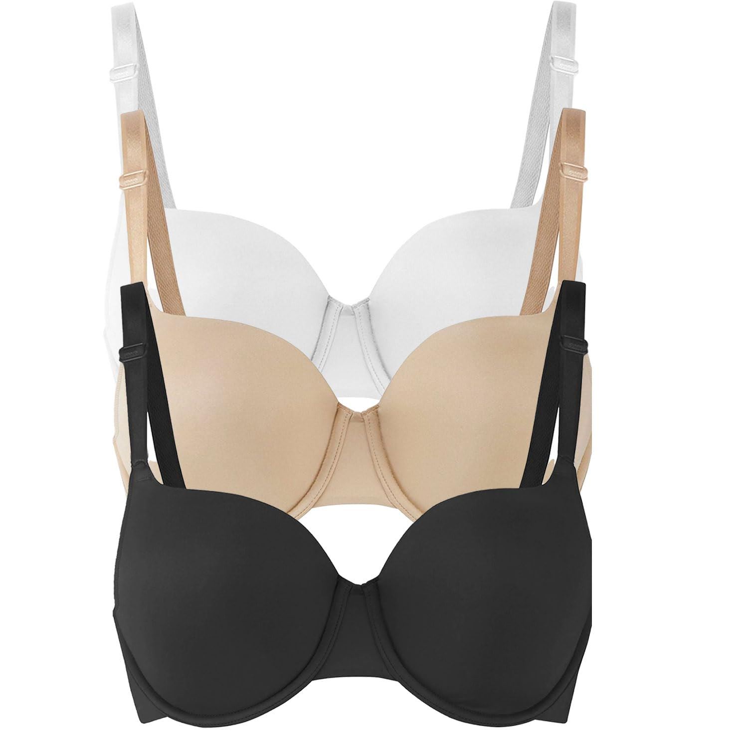 3 Pack Ladies Women's T-Shirt Full Cup Coverage Bra Sleep Padded Comfort Support - Picture 4 of 5
