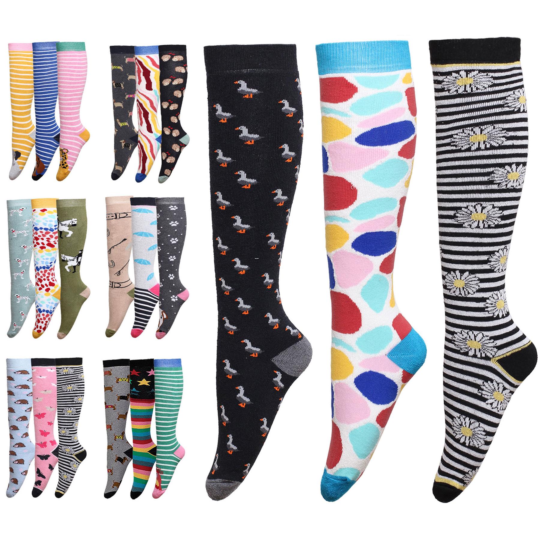 3 , 6 Pairs Ladies Welly Socks Womens Wellington Boot Animal Bed Hiking Walking - Picture 7 of 16