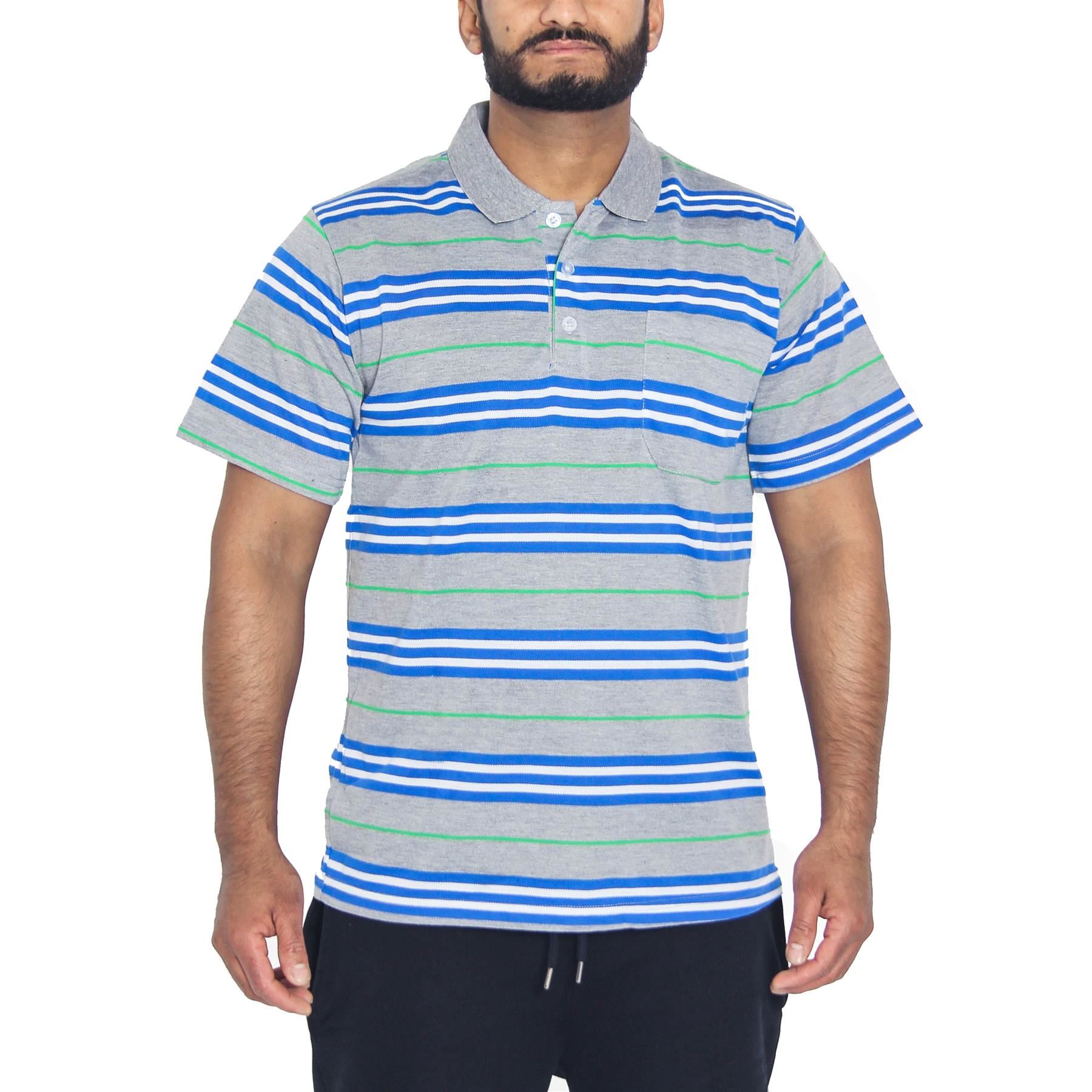 Mens Polo Striped T Shirt Short Sleeve Pique Shirt Premium Summer Top M-XXL New