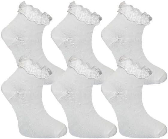 3,6,12 Pairs Kids Girls Frilly Lace Trim Socks Back To School Ankle Sock Uniform - Picture 22 of 26