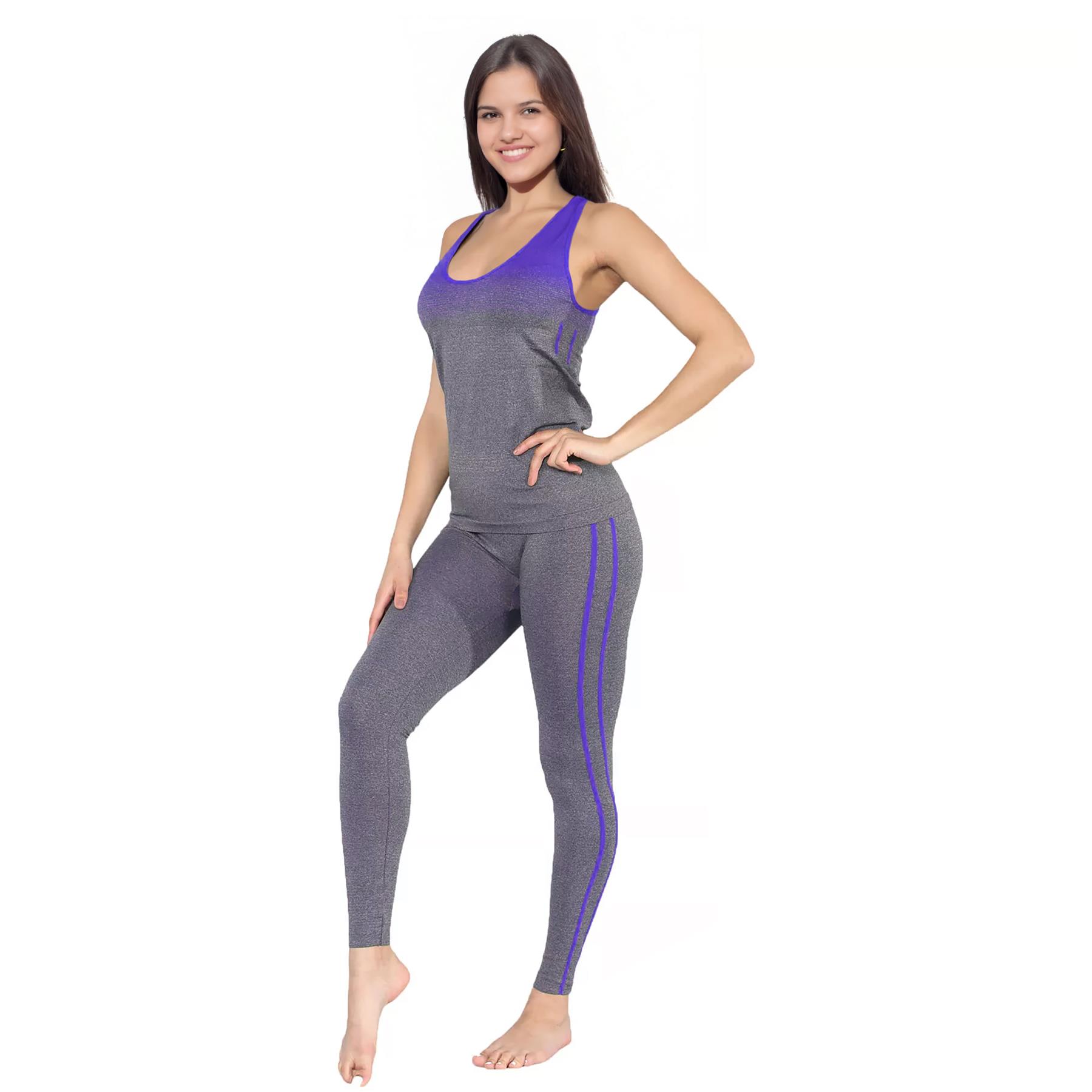 Ladies Tracksuits Gym Wear Vest Tops Leggings Exercise Fitness Yoga Fitness Suit - Picture 15 of 22