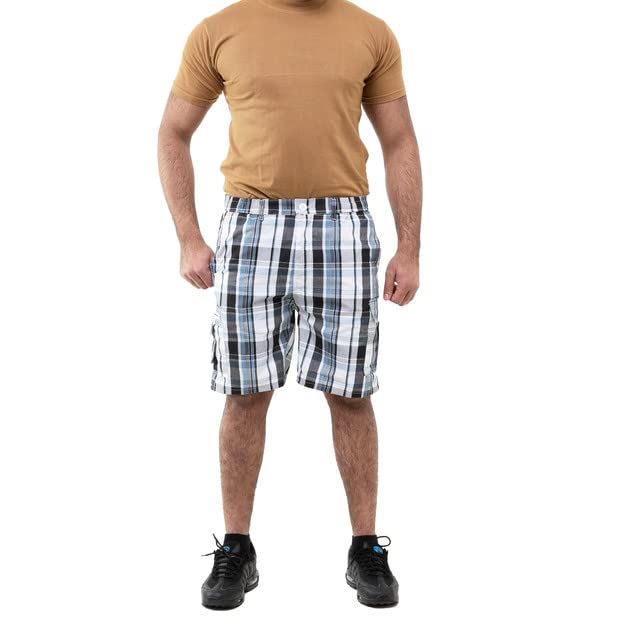 New Mens Checked Cargo Shorts Elasticated Waist Combat Summer Cotton Half Pants - Picture 13 of 15