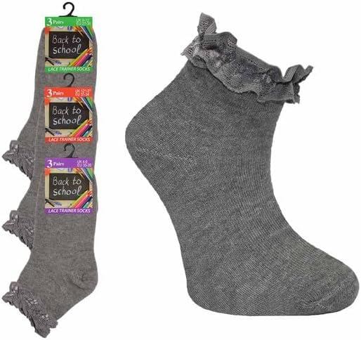 3,6,12 Pairs Kids Girls Frilly Lace Trim Socks Back To School Ankle Sock Uniform - Picture 15 of 26