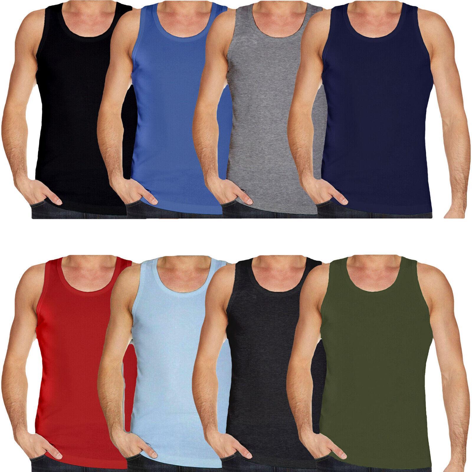 New 3 Pack Mens 100% Cotton Fitted Vest Gym Training Sleeveless Summer Tank Top - Picture 4 of 7
