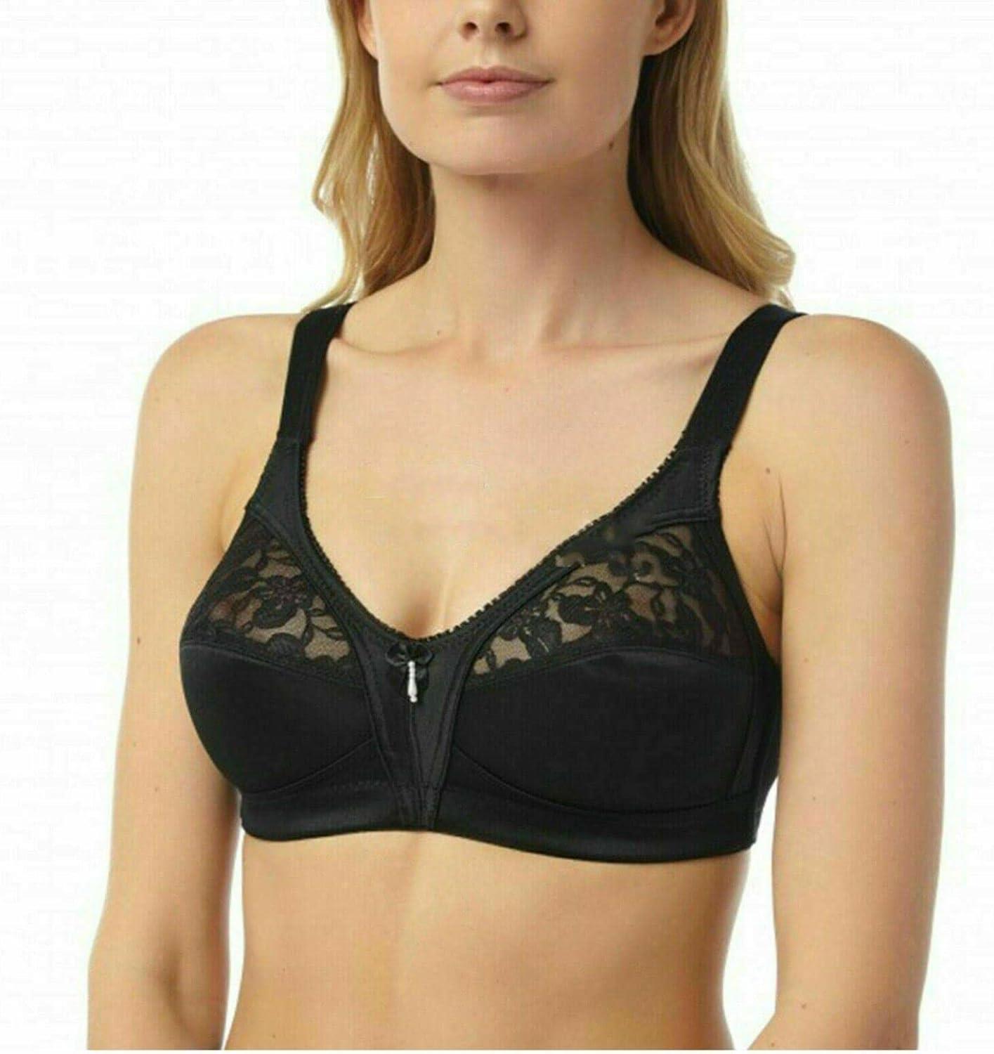 Non Padded Lace Bra Firm Control Bra Ladies Wireless Soft Cup Black or White - Picture 8 of 11