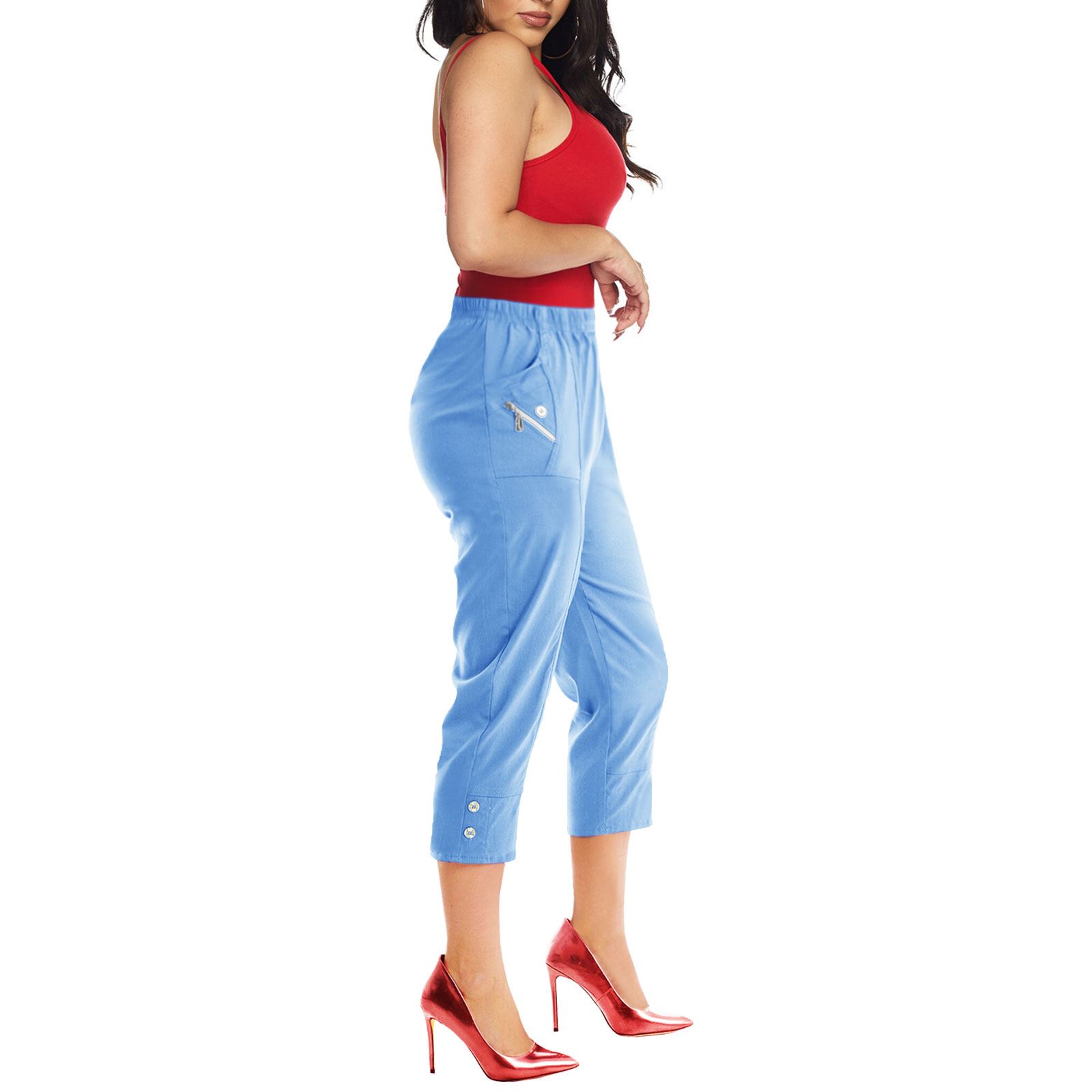Womens Capri Cropped Trousers 3/4 Elasticated Waist Cherry Berry Shorts Pants - Picture 21 of 56