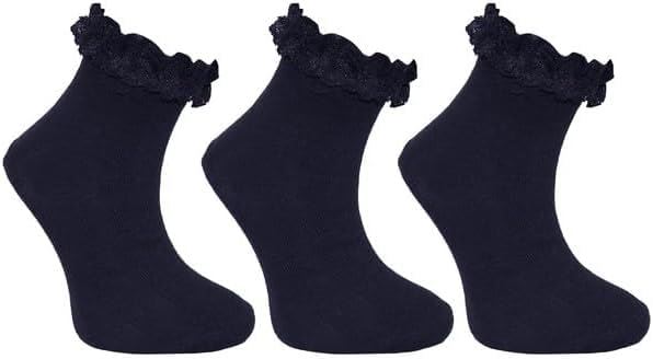 3,6,12 Pairs Kids Girls Frilly Lace Trim Socks Back To School Ankle Sock Uniform - Picture 18 of 26