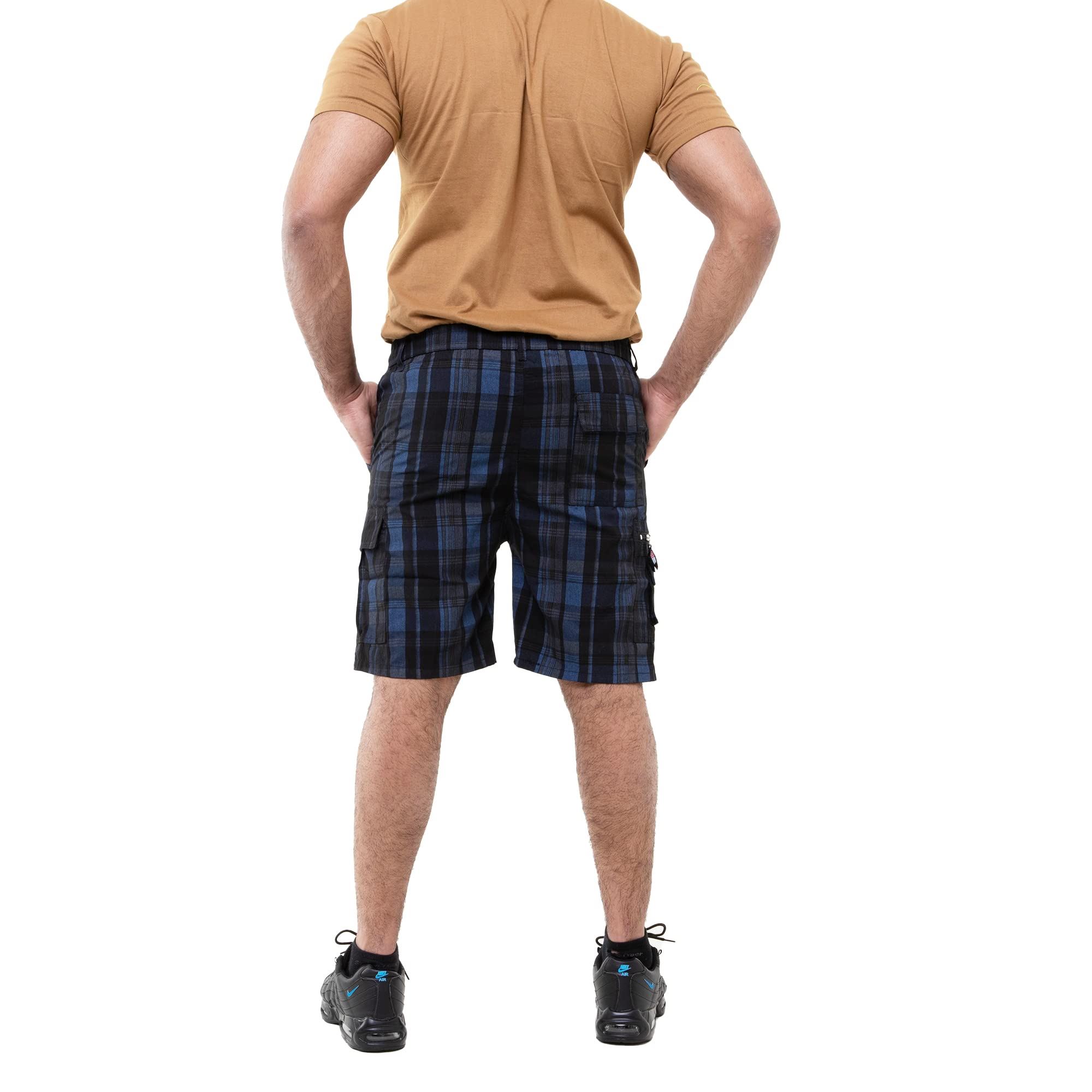 New Mens Checked Cargo Shorts Elasticated Waist Combat Summer Cotton Half Pants - Picture 8 of 15