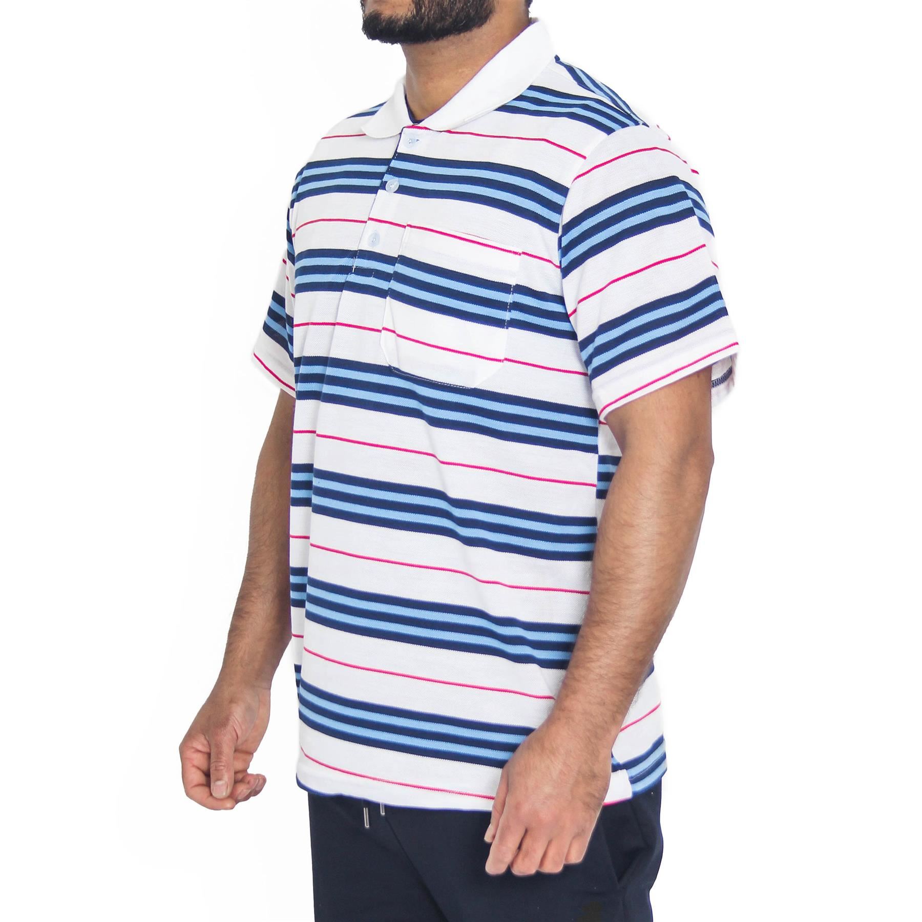 Mens Polo Striped T Shirt Short Sleeve Pique Shirt Premium Summer Top M-XXL New