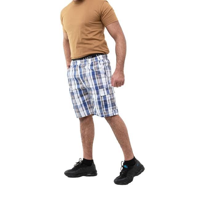 New Mens Checked Cargo Shorts Elasticated Waist Combat Summer Cotton Half Pants - Picture 12 of 15