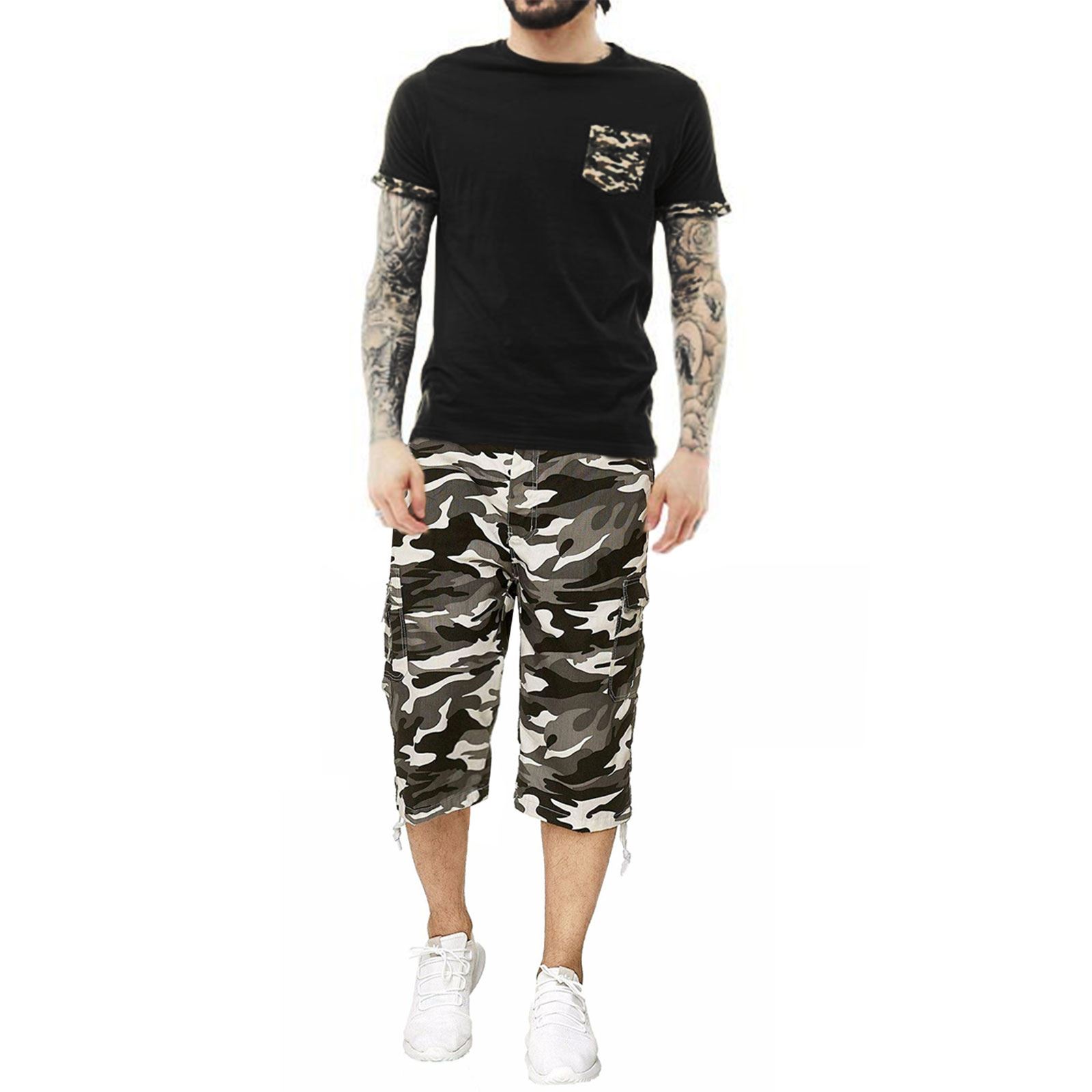 Mens 3/4 Length Cargo Shorts Combat Elasticated Summer Camouflage Trousers M-3XL - Picture 9 of 12
