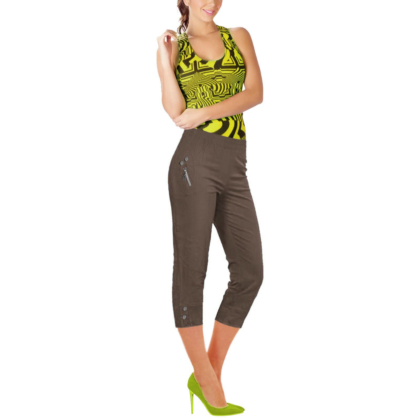 Womens Capri Cropped Trousers 3/4 Elasticated Waist Cherry Berry Shorts Pants - Picture 32 of 56