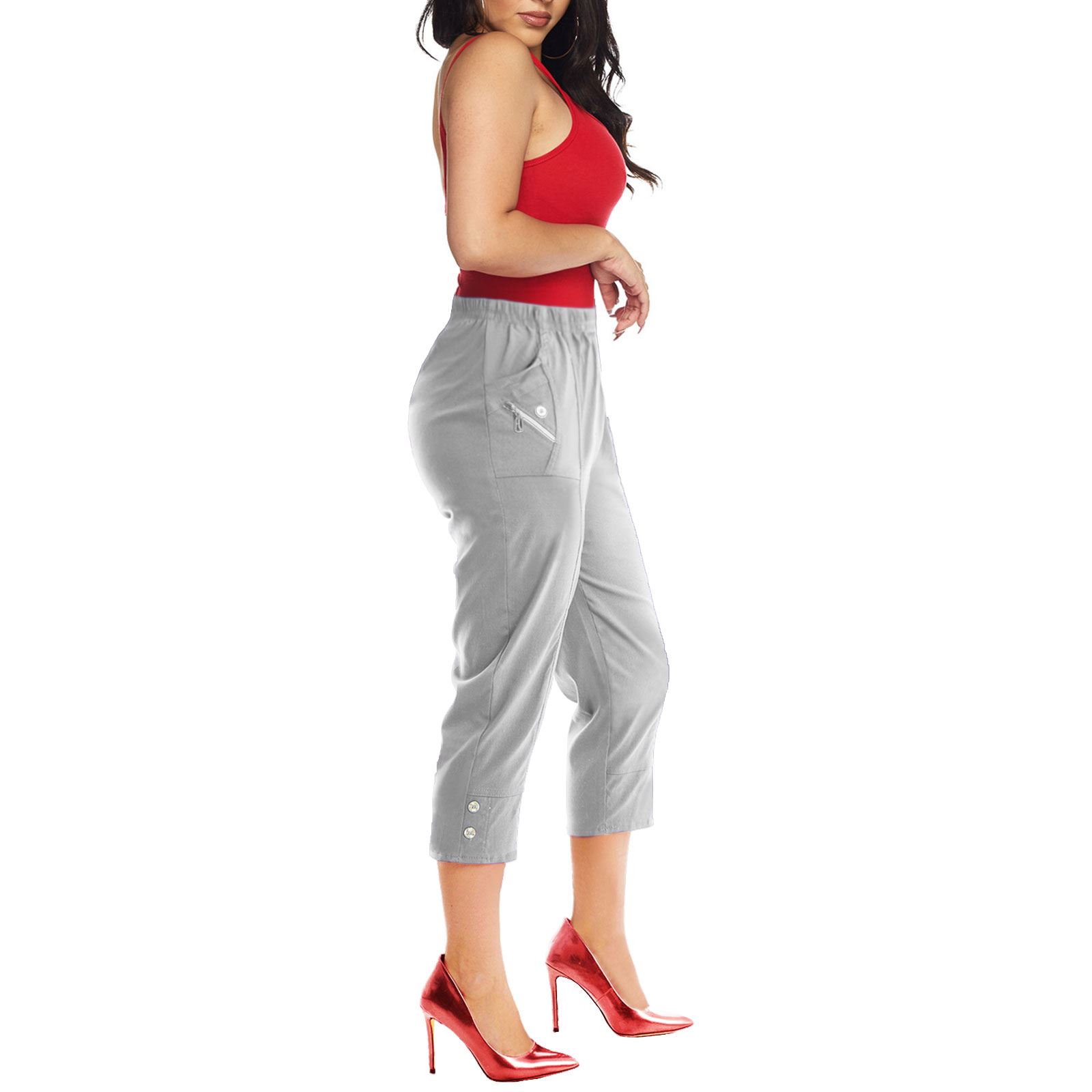 Womens Capri Cropped Trousers 3/4 Elasticated Waist Cherry Berry Shorts Pants - Picture 18 of 56