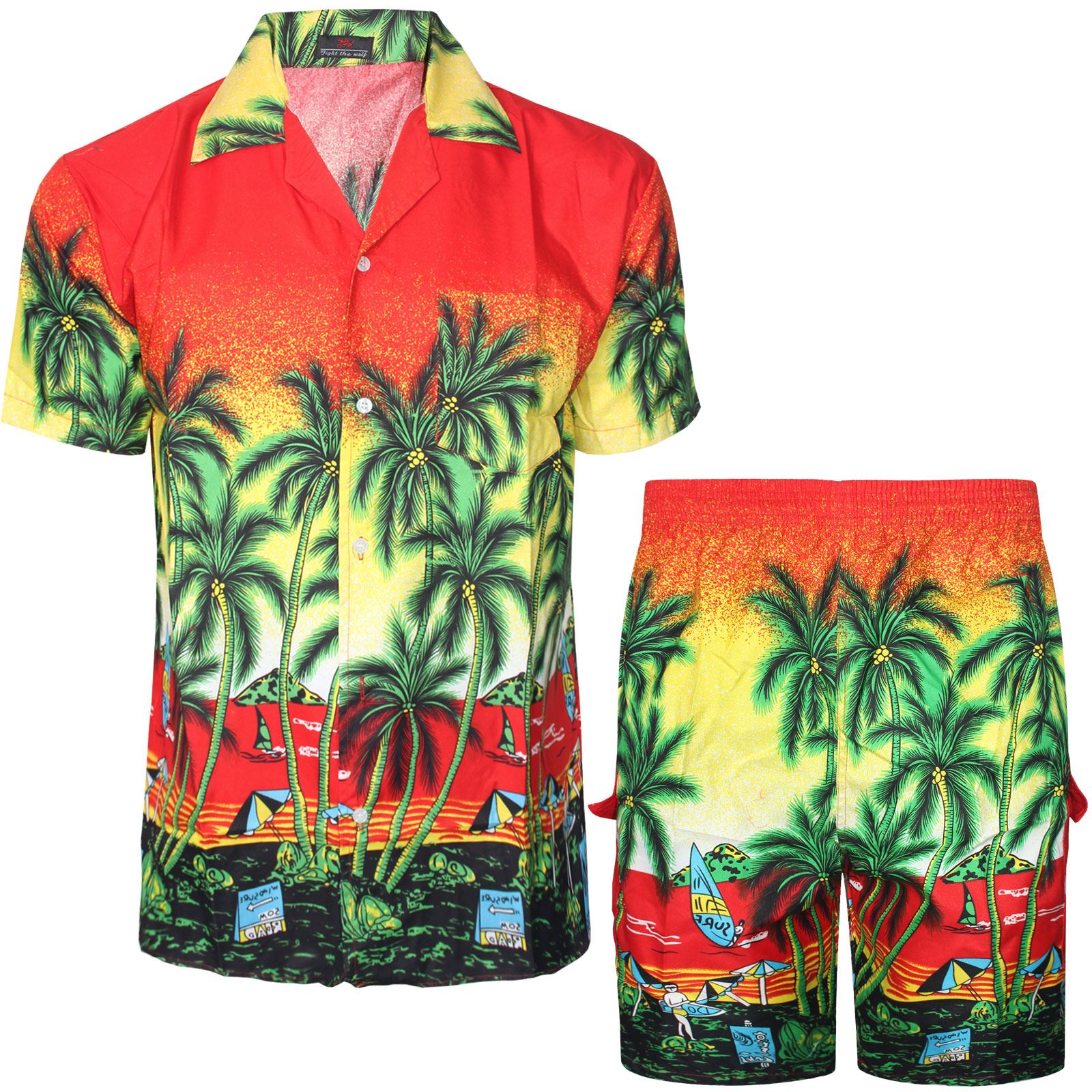 MENS HAWAIIAN SHIRT SHORTS PALM BEACH ISLAND HOLIDAY TROPICAL TOP ...