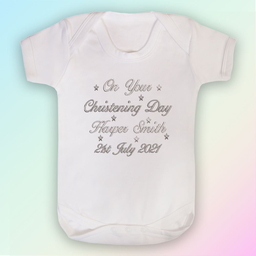 Personalised Christening Embroidered Baby Vest Gift Colour Choices eBay