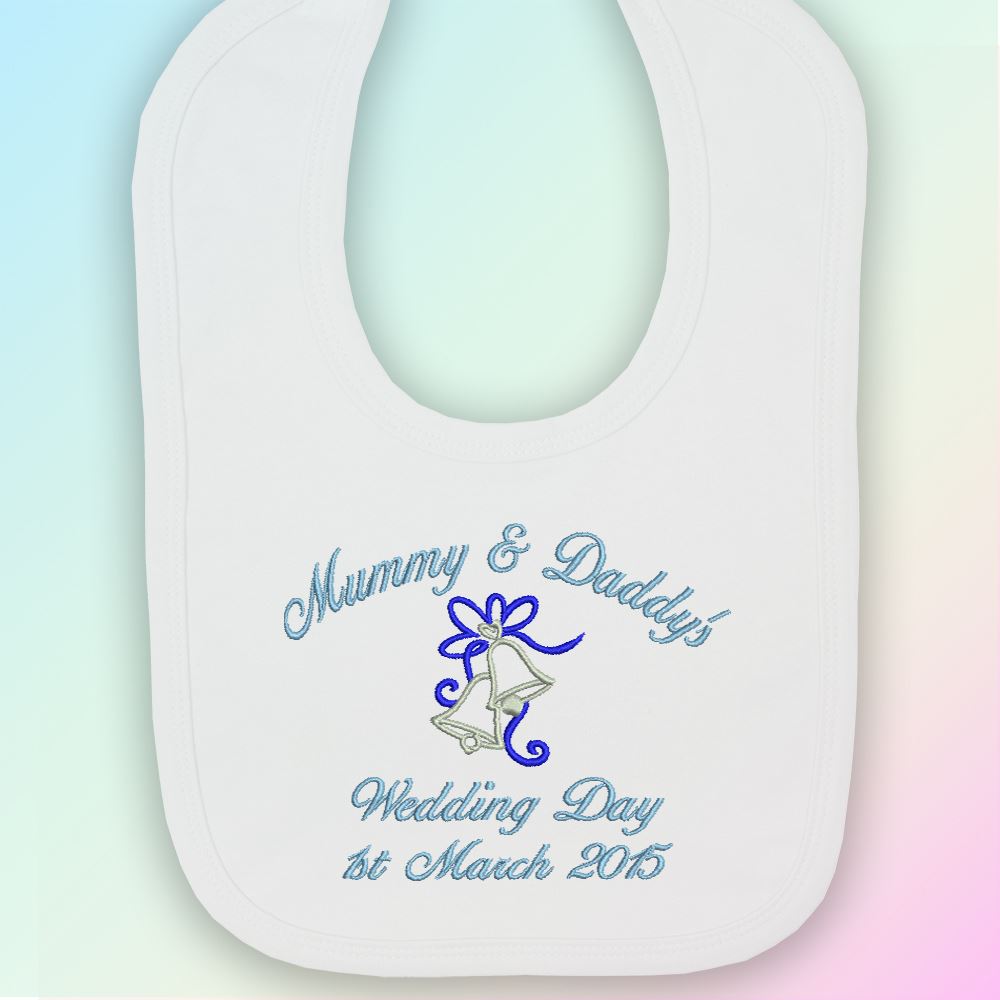 Mummy /& Daddy/'s Wedding Day Embroidered Baby Bib Gift Personalised Mum Dad