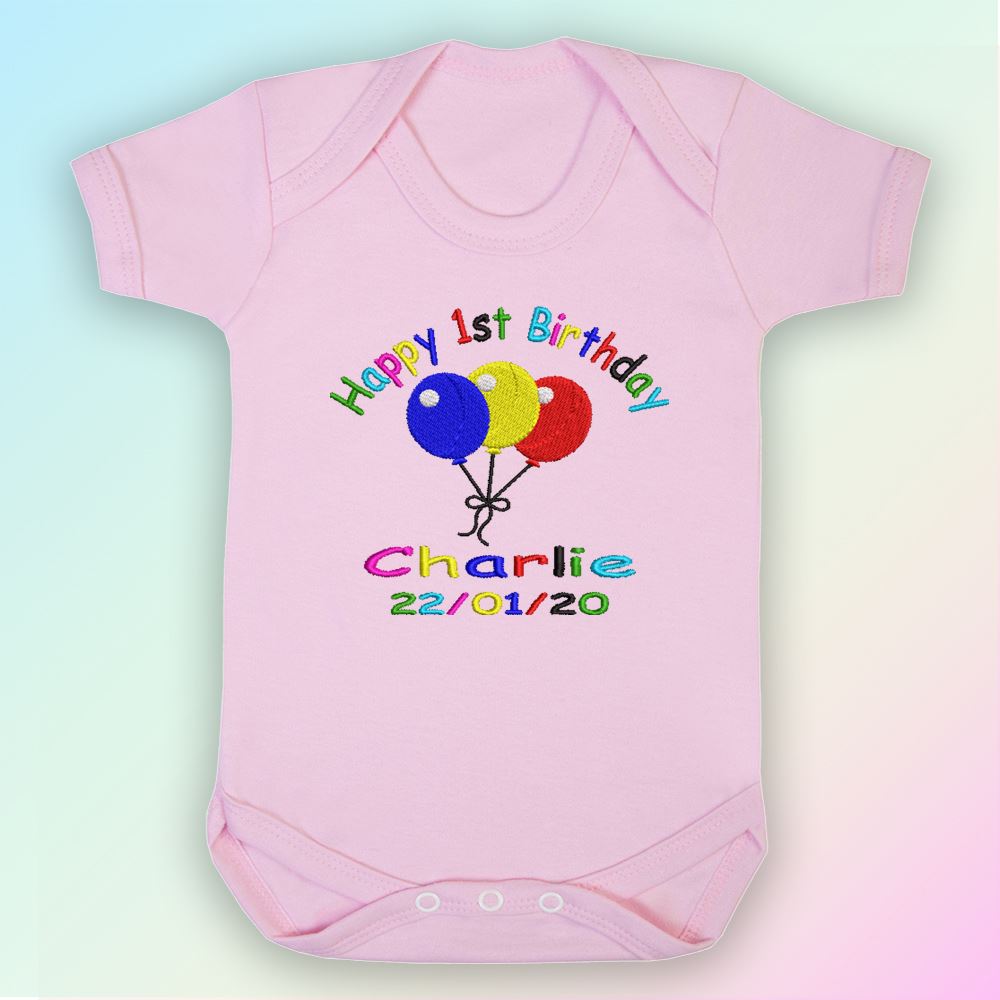 Personalised 1st Birthday Embroidered Baby Vest Gift First Balloons eBay