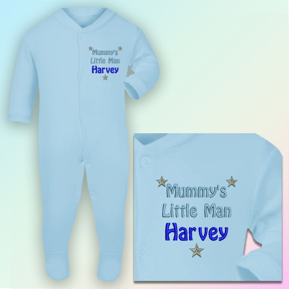 Royal Blue Thread I Love My Sister 0-3 Months Embroidered Sleepsuit in Baby Blue