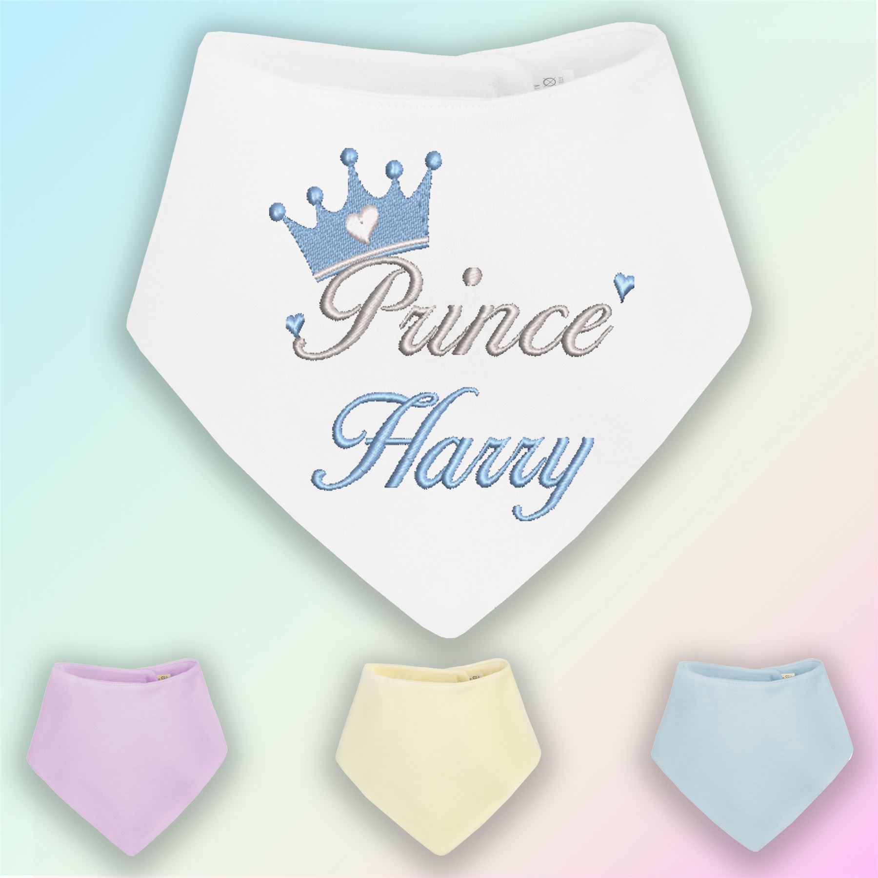 Name Prince Crown Embroidered Baby Bandana Dribble Bib Gift Personalised Boy