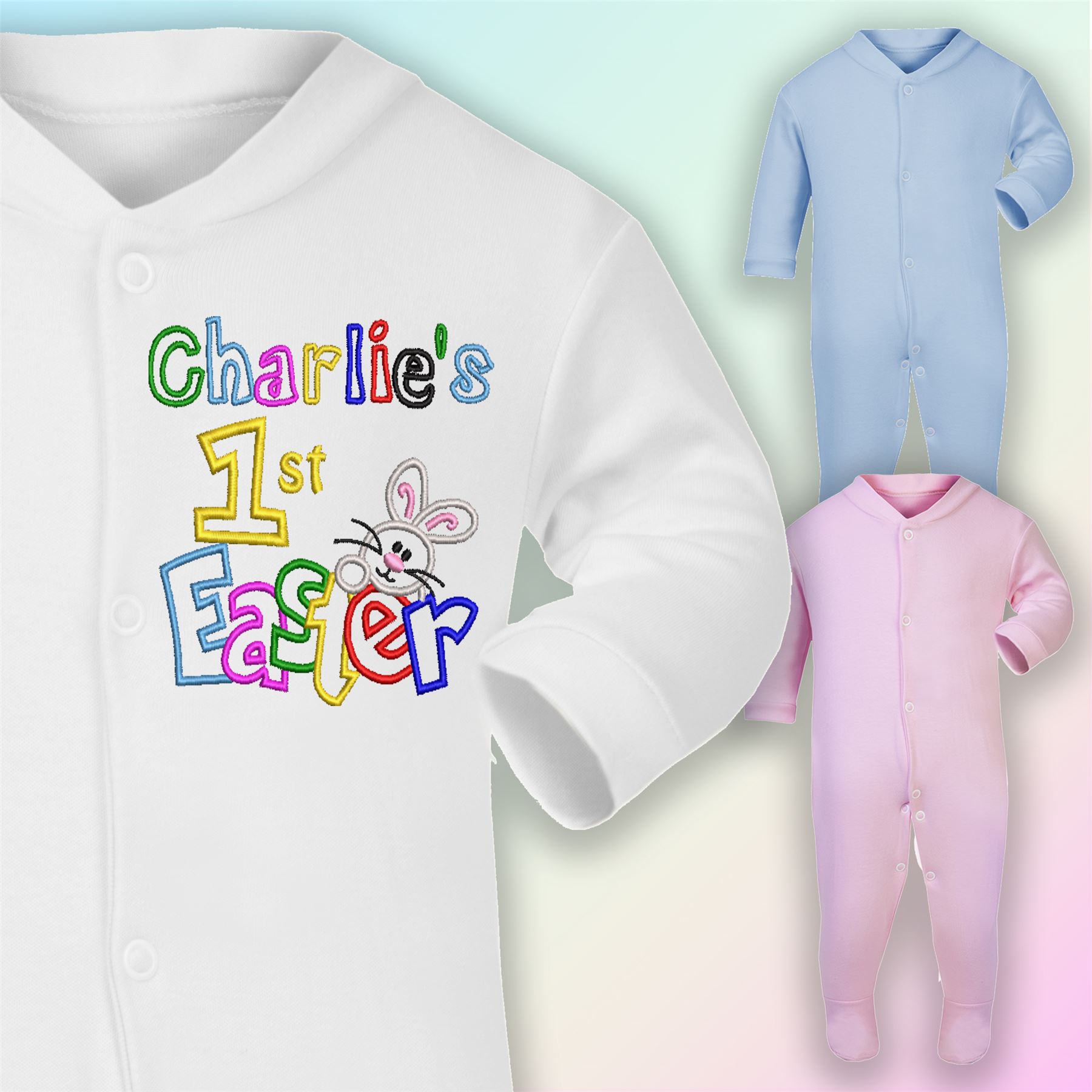 Easter bunny baby sleepsuit baby grow sleepsuit set birth announcement gift new baby gift Personalised baby gift