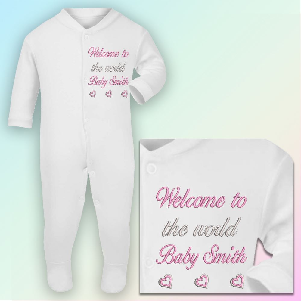 Personalised Baby Embroidered Baby Sleepsuit Gift Coming Home