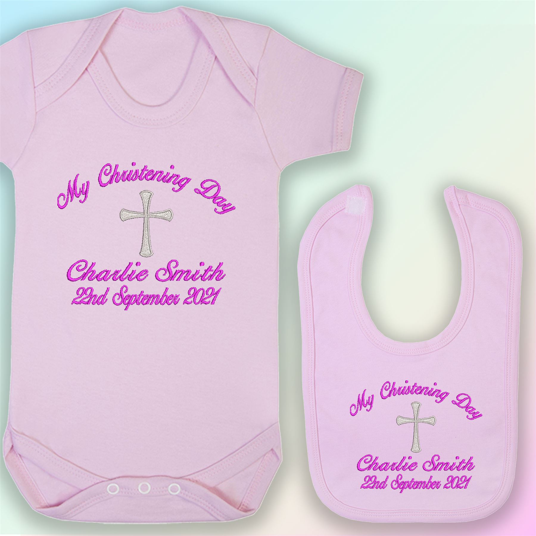 My Christening Day Embroidered Baby Vest & Bib Gift Personalised eBay