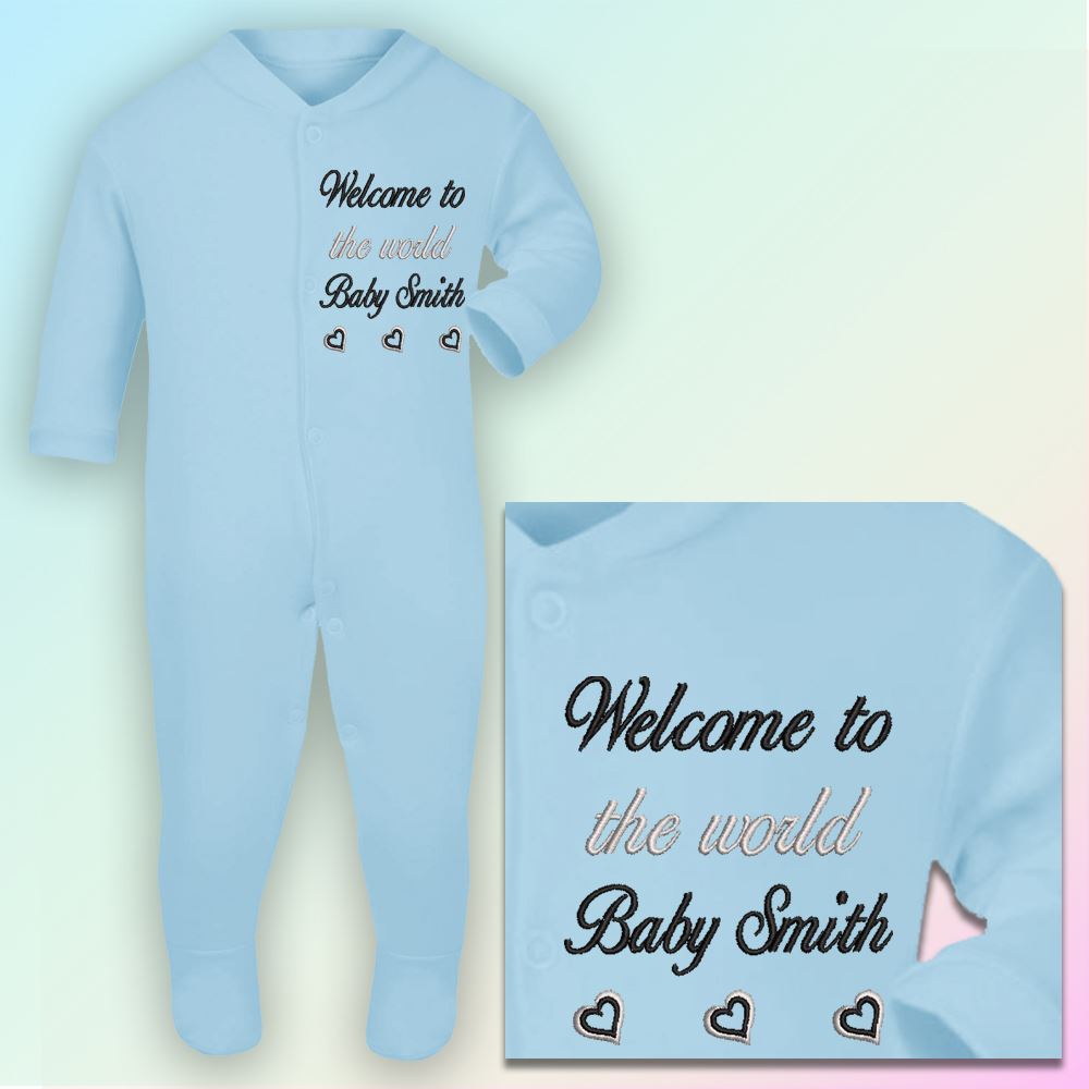 Personalised Baby Embroidered Baby Sleepsuit Gift Coming Home