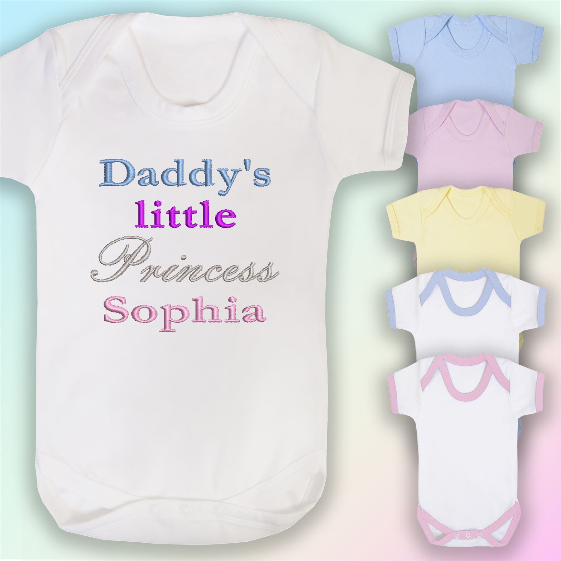 Daddys Little Girl Embroidered Baby Romper Babygrow Gift Personalised Daughter