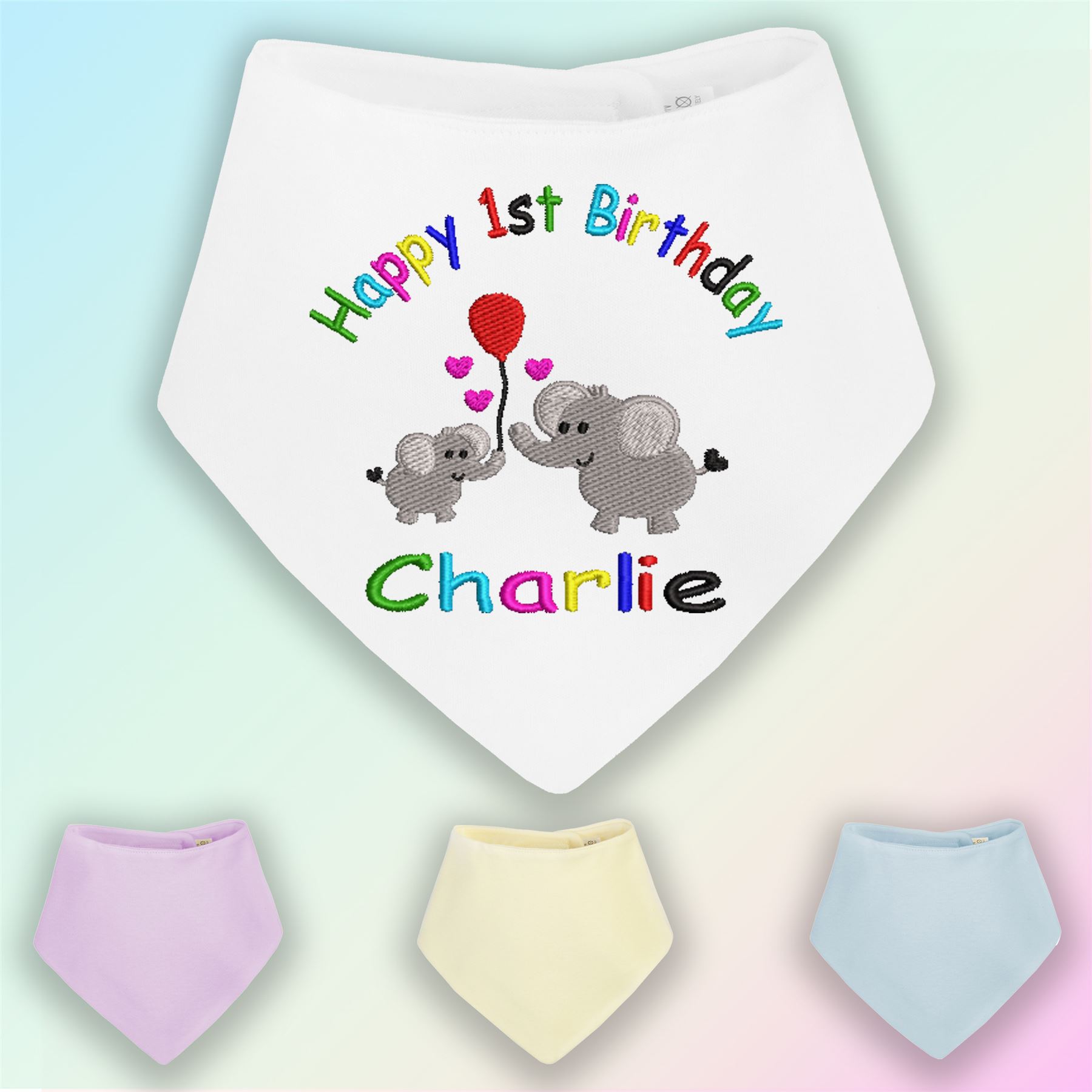 1st Birthday Rainbow Embroidered Baby Bandana Dribble Bib Gift Personalised