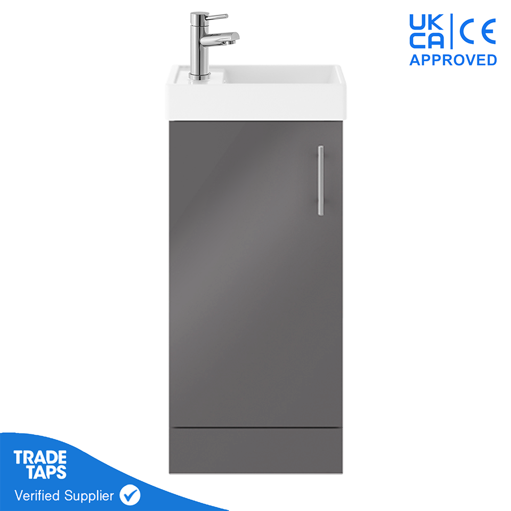 Free Standing Bathroom Vanity Single Basin Storage Cabinet Unit 400mm Gloss Grey - Picture 9 of 10
