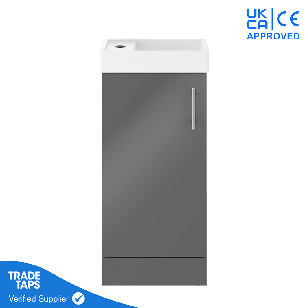Free Standing Bathroom Vanity Single Basin Storage Cabinet Unit 400mm Gloss Grey - Picture 10 of 10