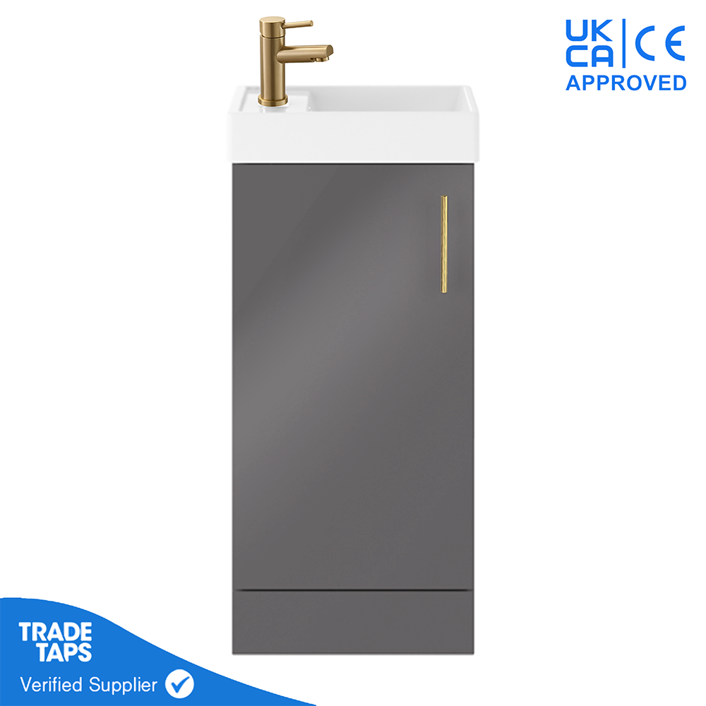 Free Standing Bathroom Vanity Single Basin Storage Cabinet Unit 400mm Gloss Grey - Picture 8 of 10