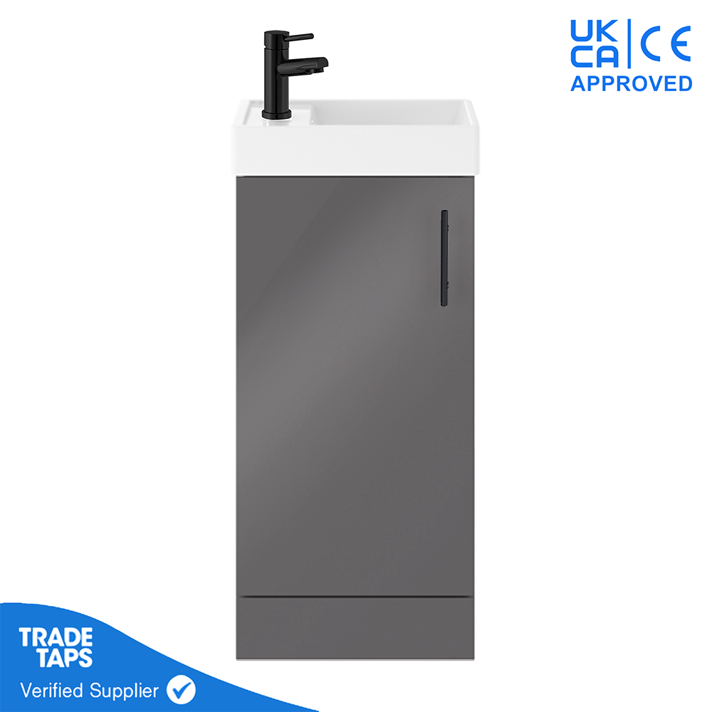 Free Standing Bathroom Vanity Single Basin Storage Cabinet Unit 400mm Gloss Grey - Picture 7 of 10