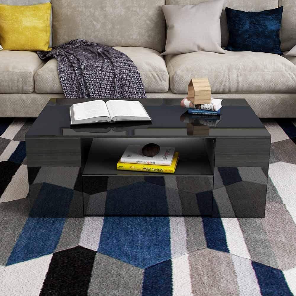 LED Coffee Table Wooden Drawer Storage High Gloss Modern ...