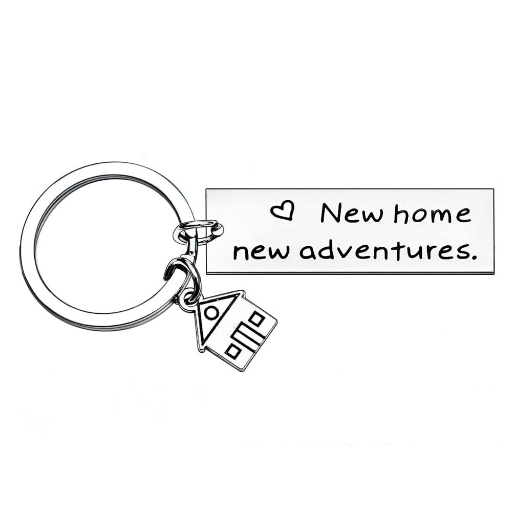 New Home New Adventures Rectangle Key Ring House Warming First Home Keyring Gift