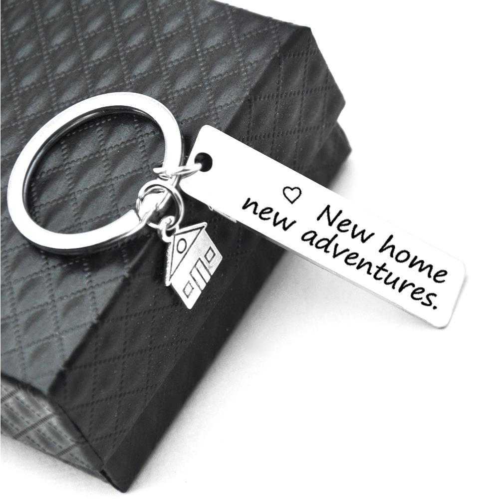 New Home New Adventures Rectangle Key Ring House Warming First Home Keyring Gift