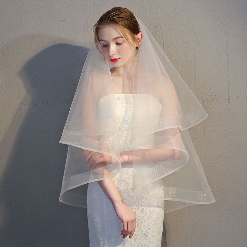 Bridal Veil Net Double-layered Combed White Lace Embroidered Wedding for Ladies