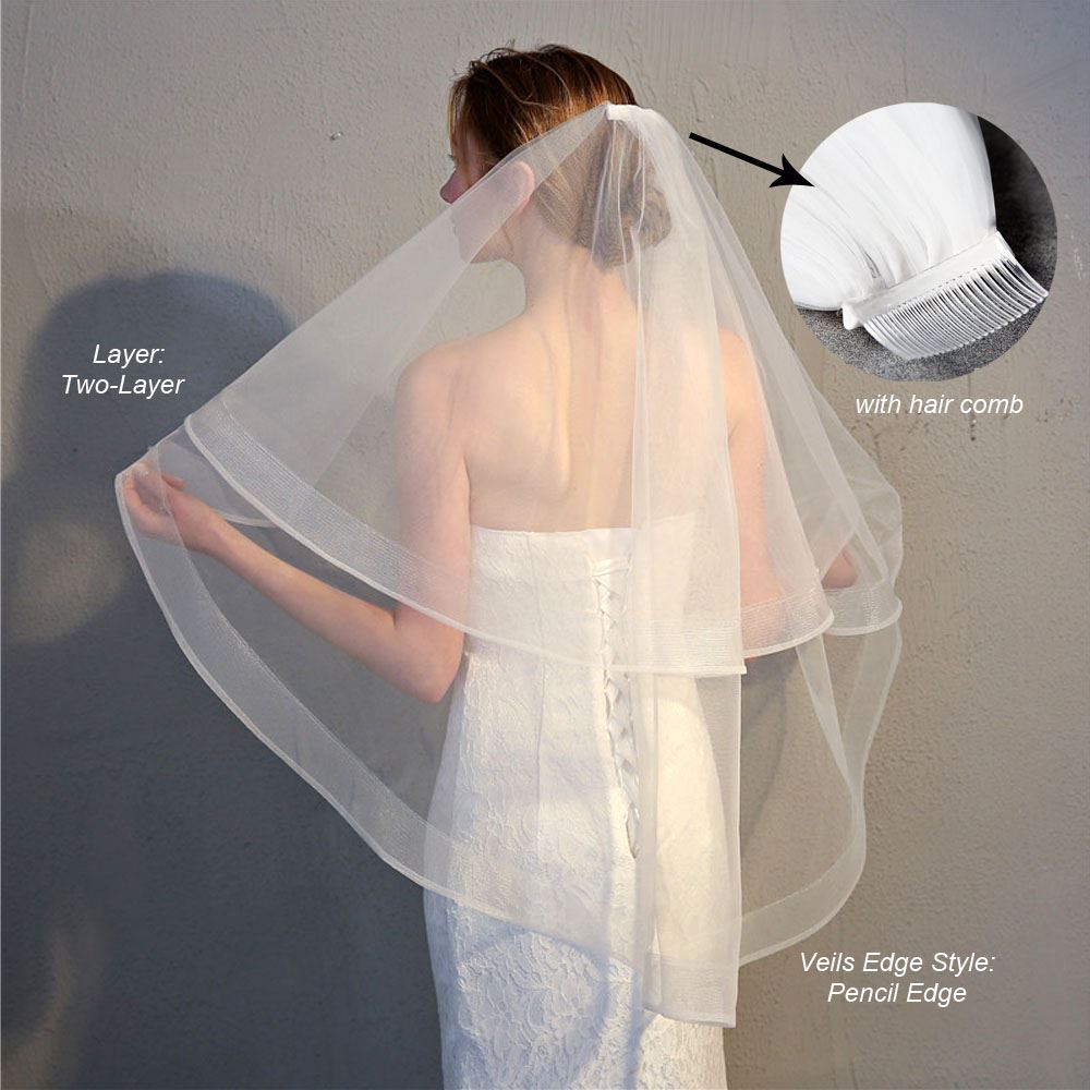 Bridal Veil Net Double-layered Combed White Lace Embroidered Wedding for Ladies